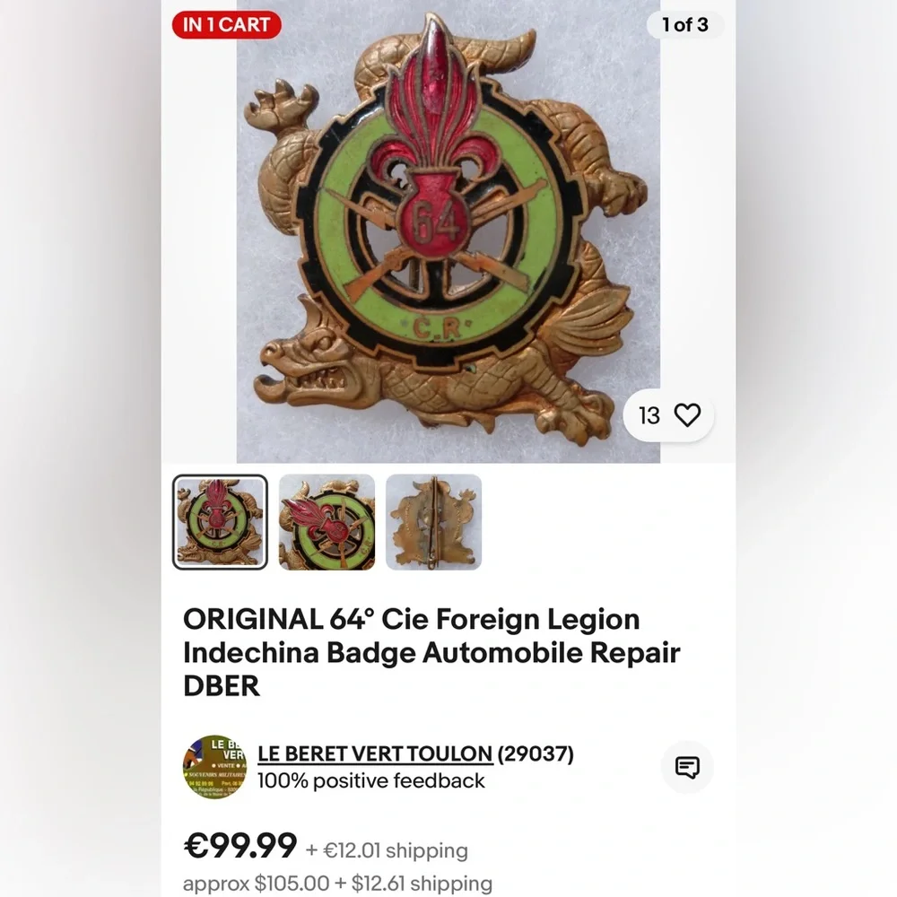Vintage French Foreign Legion Badge - Picture 6 of 7